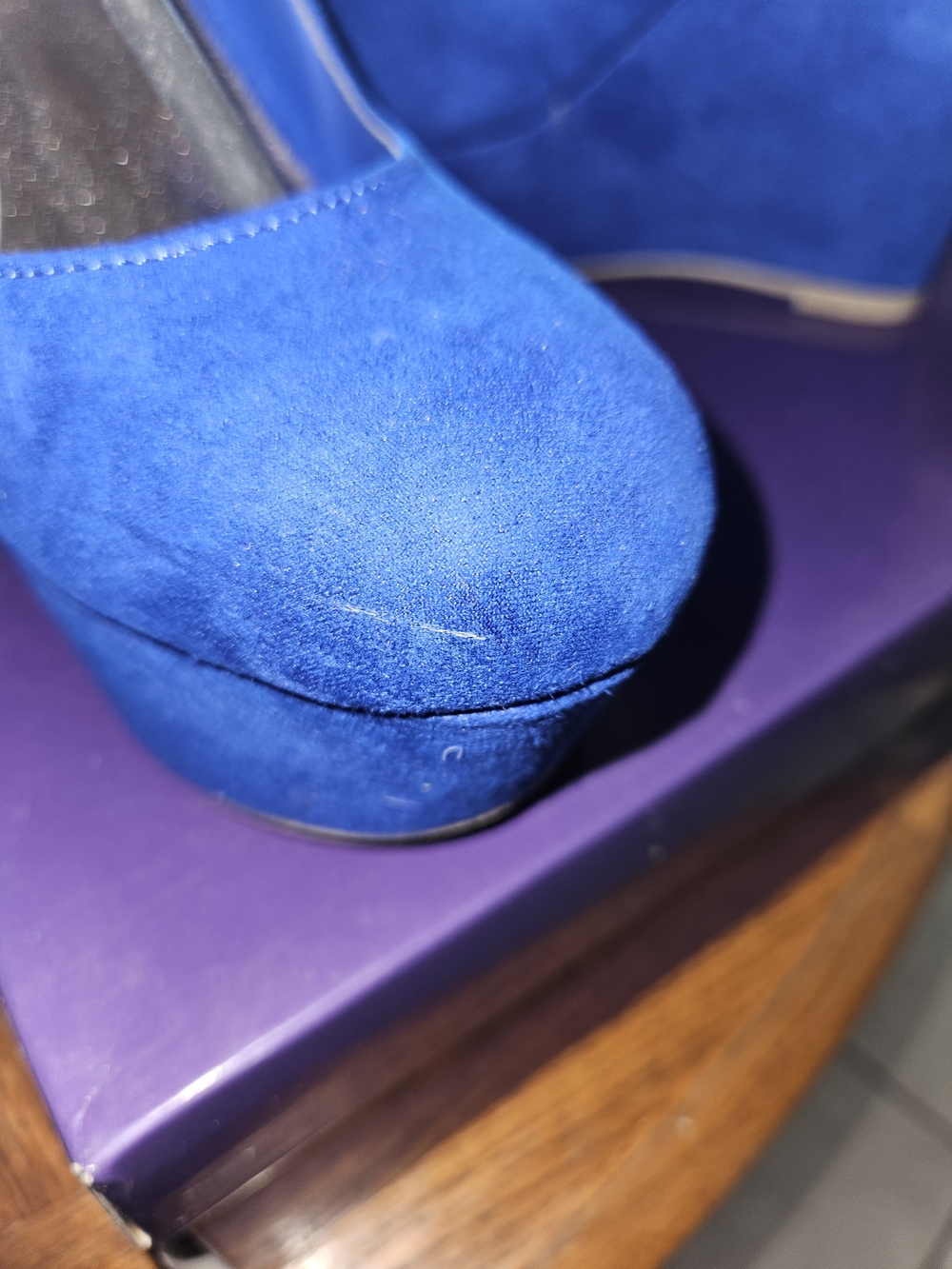 Madden Girl Royal Blue Suede Wedge Heels with Ankle Strap - Picture 5 of 10